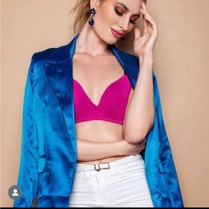 Blue satin blazer - Forever 21 - size medium with belt